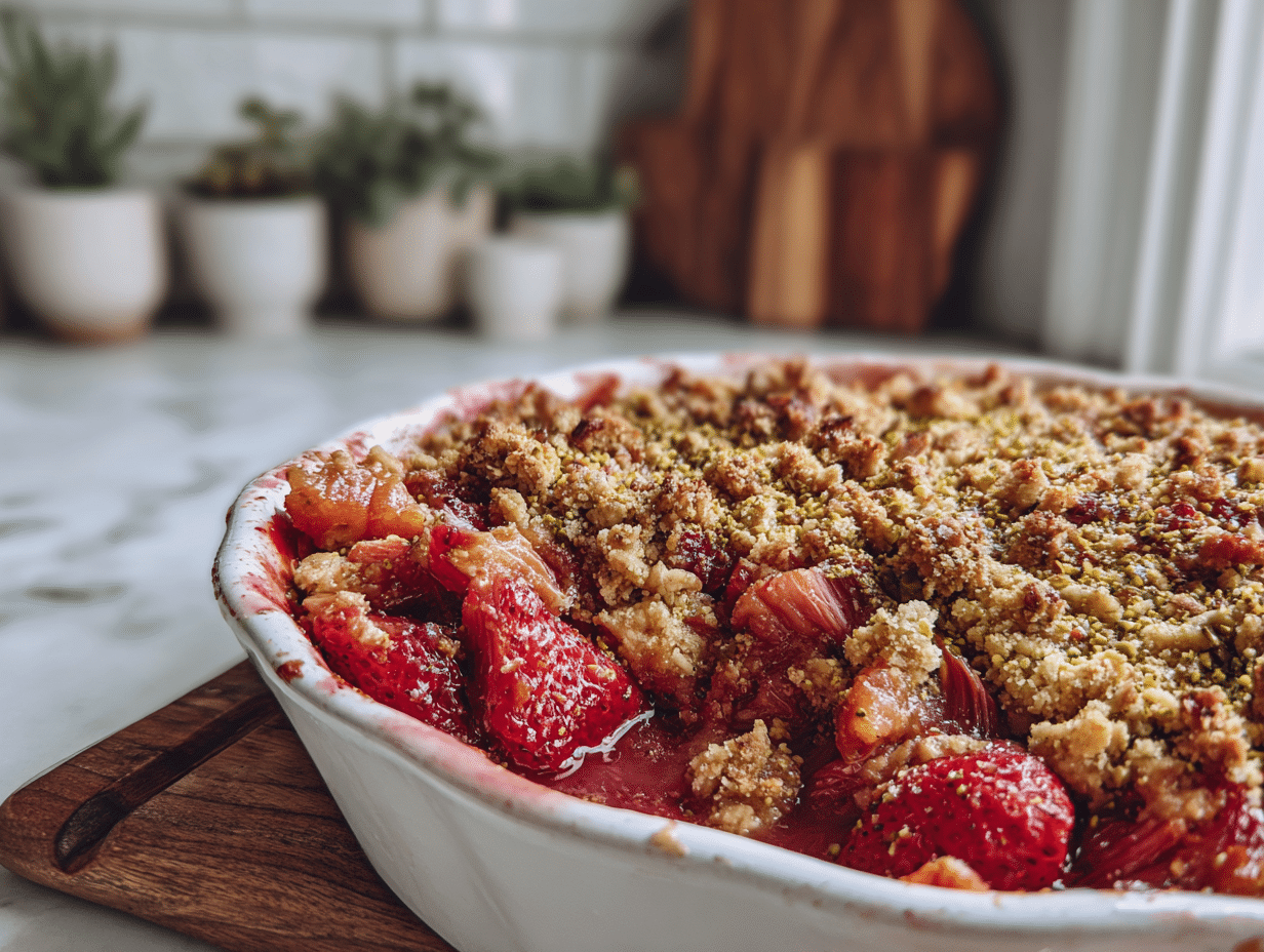 Crumble fraise rhubarbe pistache Paléo