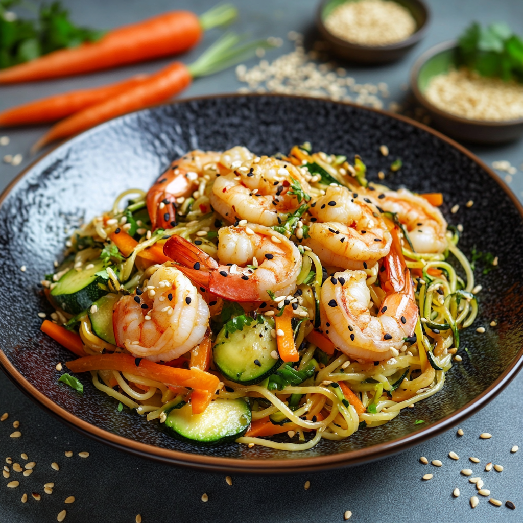 La recette du wok aux crevettes et spaghettis de légumes anti-inflammatoire !