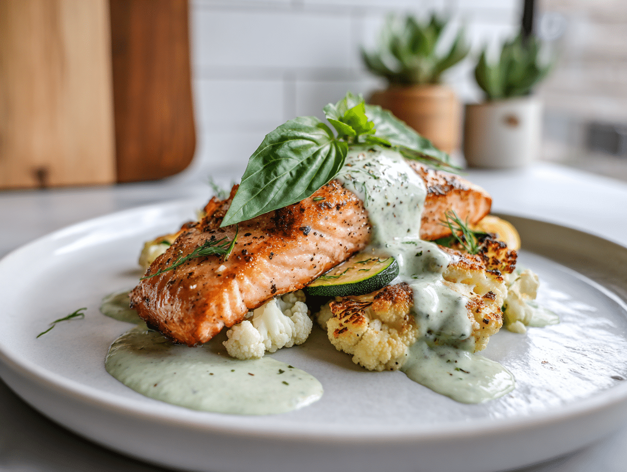 Truite saumonée et sa sauce au basilic paléo