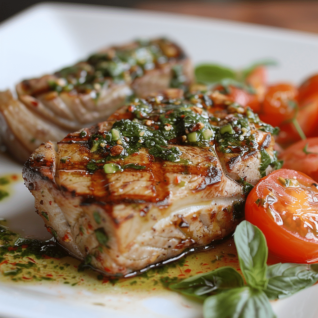 steak de thon grillé à l'ail et au basilic